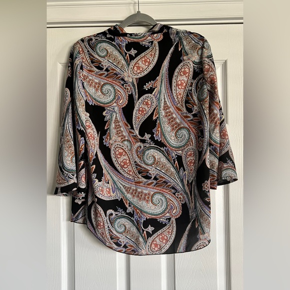 Spense Black Paisley Bell Sleeve Top - Size Small Petite - Picture 4 of 5